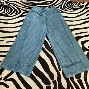 Earthbound Blue Chambray High Rise Wide Leg Pants Sz S Boho Hippie